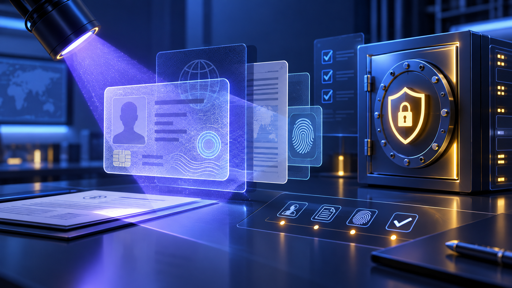 Account security, identity verification and KYC illustration.